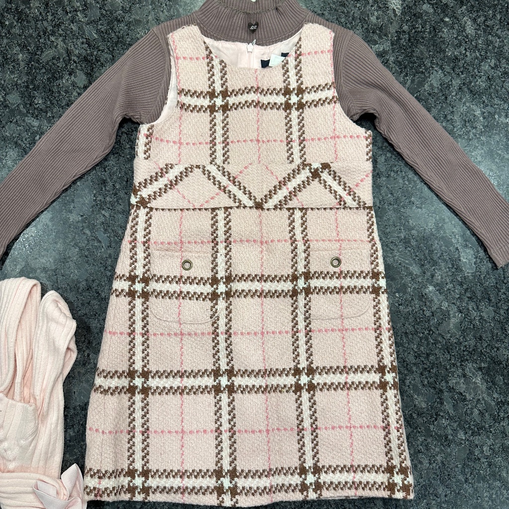 Lili Gaufrette Pink Jumper Dress With Matching Top And 2 Tights - Girls Size 6